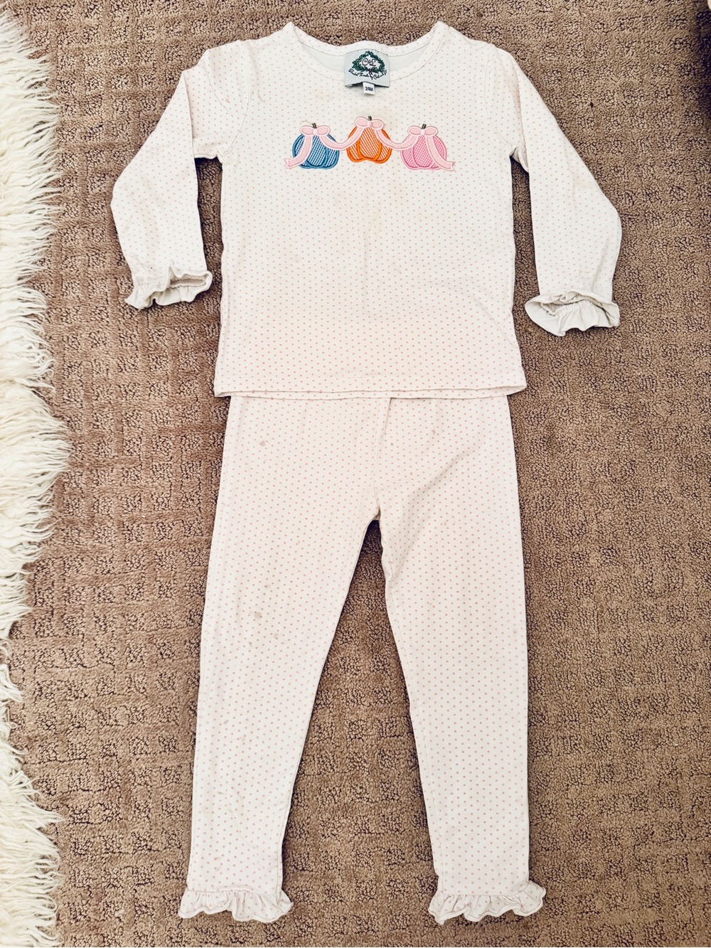 Pink Polka Dot Pajamas with Pumpkin Appliqué